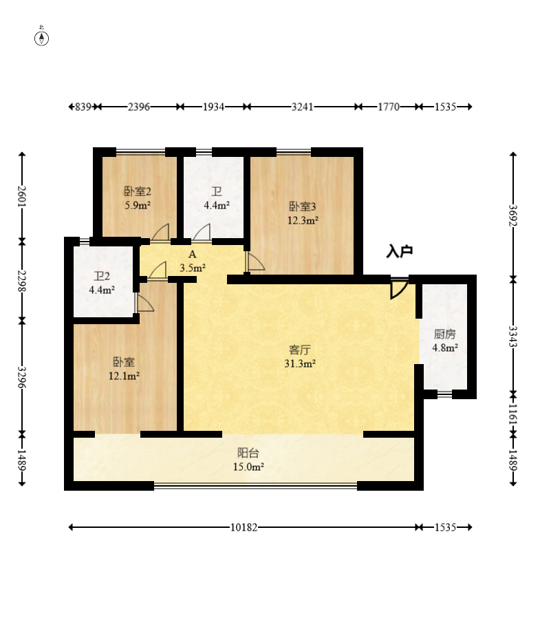 保利恒伟时光印象 3室2厅2卫 105.0万 保利恒伟时光印象 3室2厅2卫 105.0万户型图