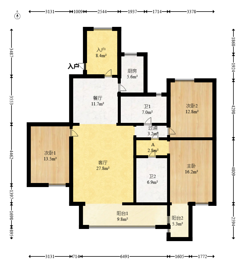 湘江世纪城融江苑  3室2厅1卫   135.00万室内图1