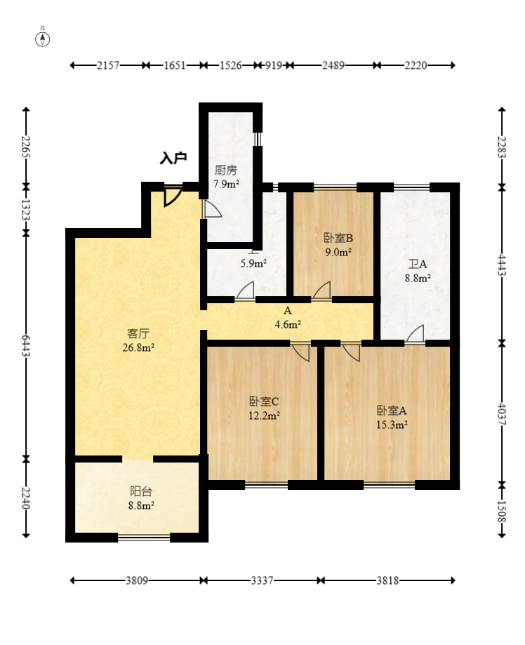 梅溪湖金茂府（金茂广场）（金茂览秀城）  3室2厅2卫   220.00万室内图1