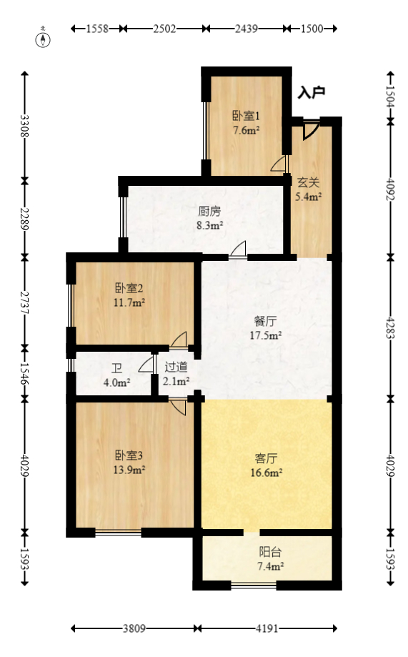 润和之悦（金泽园）  3室2厅1卫   72.00万室内图1