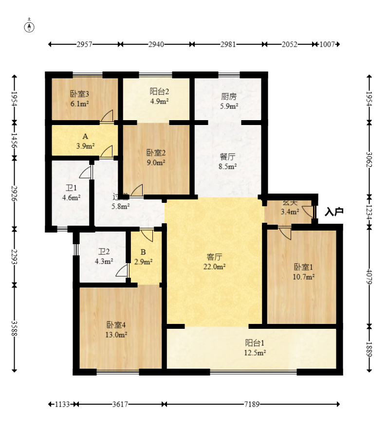 新城观山印  3室2厅2卫   170.00万室内图1