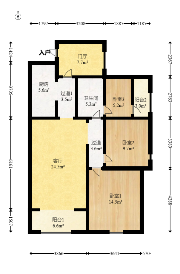 明发阅江悦府  3室2厅1卫   80.00万室内图1