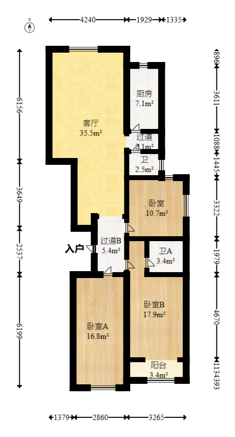 楚天家园  3室2厅2卫   73.00万室内图1