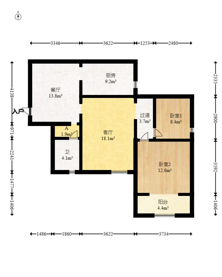 鸿基橄榄君庭  2室2厅1卫   78.00万室内图1