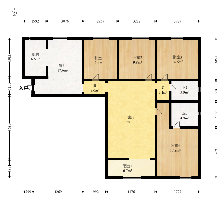 格蓝康都  4室2厅2卫   118.00万室内图1