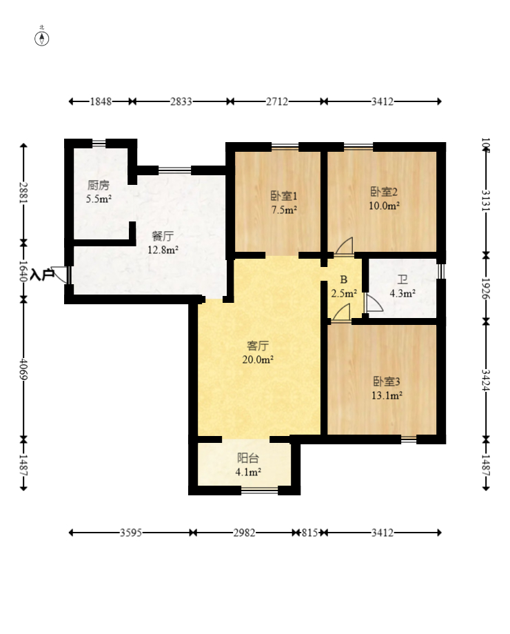 新城新世界一二三期  3室2厅1卫   109.80万室内图1