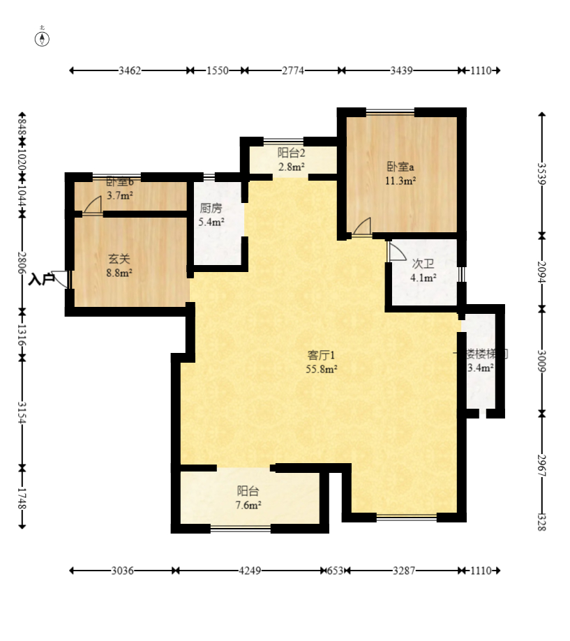 汉唐世家二期  4室2厅2卫   135.00万室内图1