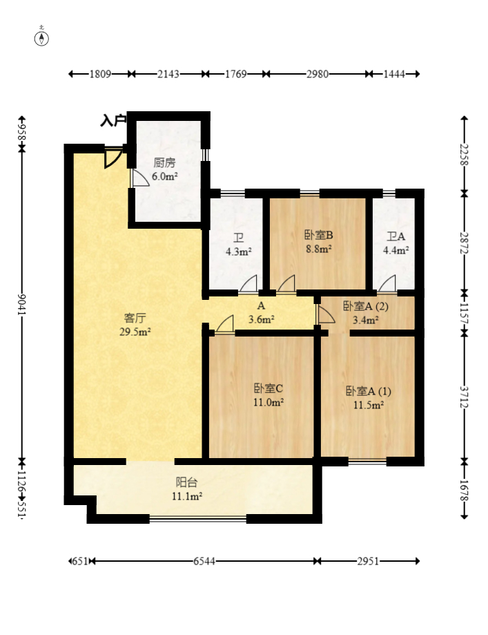 旭辉都会山  3室2厅2卫   179.00万室内图1