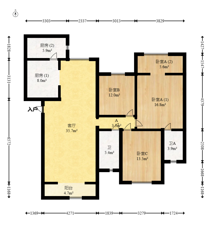 玛依拉山庄  3室2厅2卫   132.00万室内图1