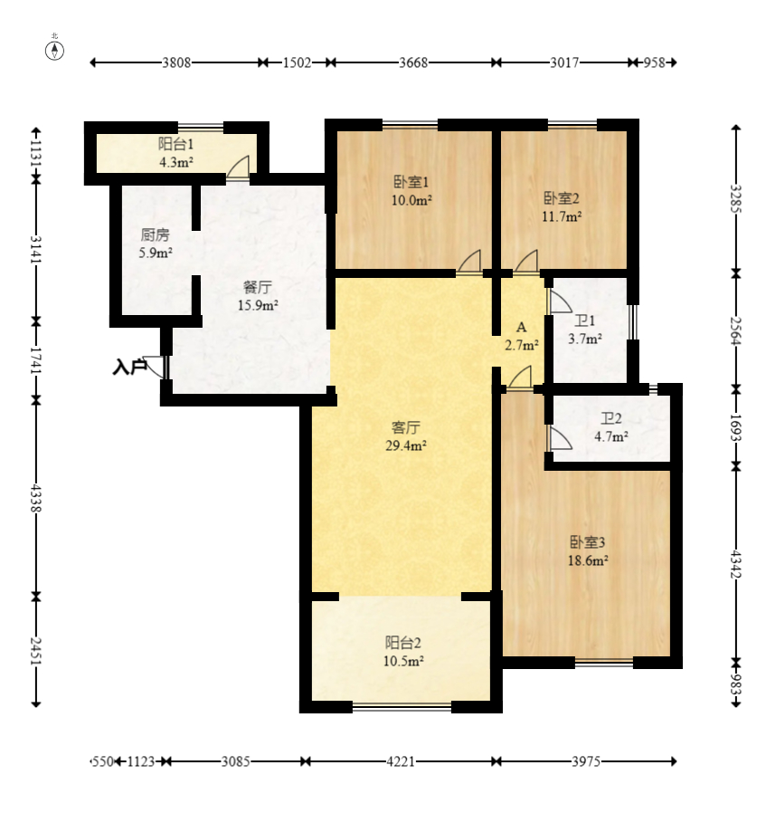 珠江东方明珠(新地东方明珠)一二期 3室2厅2卫 96.0万 珠江东方明珠(新地东方明珠)一二期 3室2厅2卫 96.0万户型图