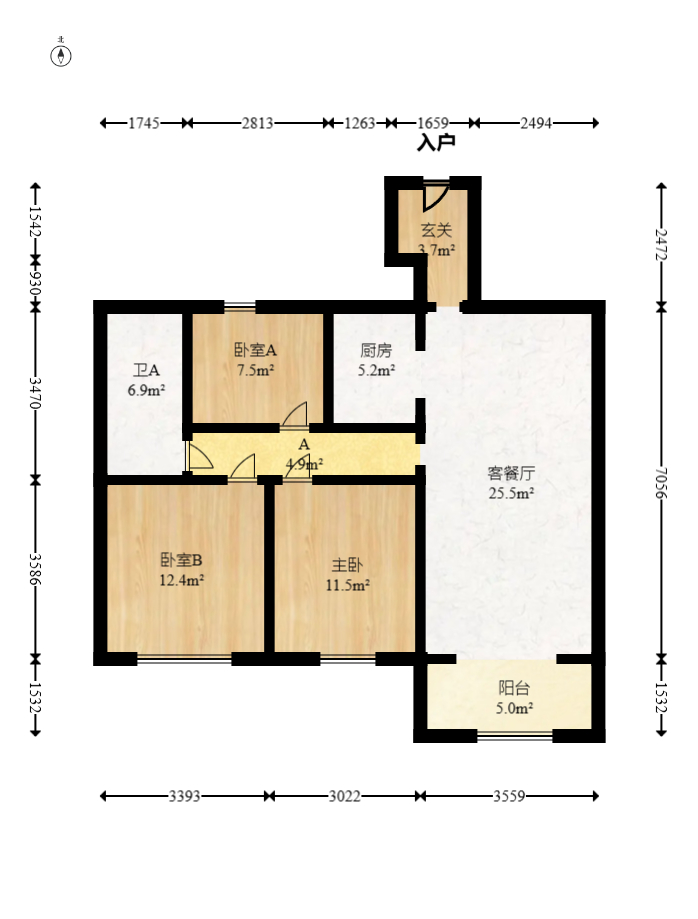 兰亭都荟（璟峰苑）  3室2厅1卫   124.00万室内图1
