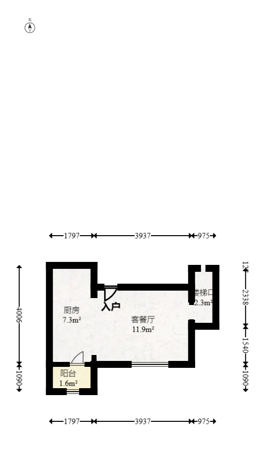 郡原广场  1室1厅1卫   58.00万室内图1