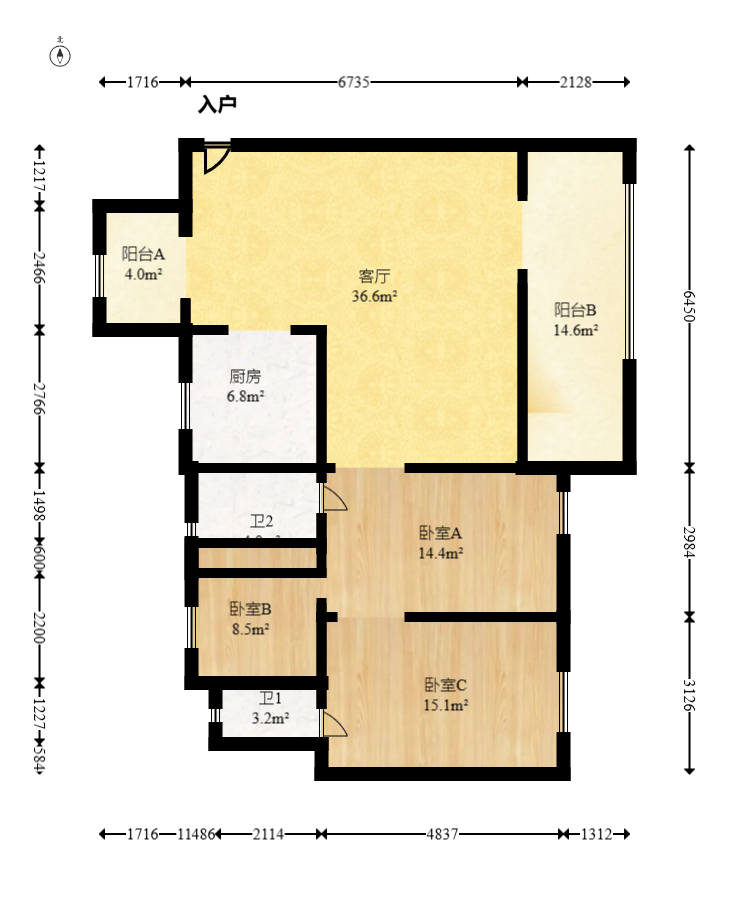 建发玖洲观澜  3室2厅2卫   168.00万室内图1