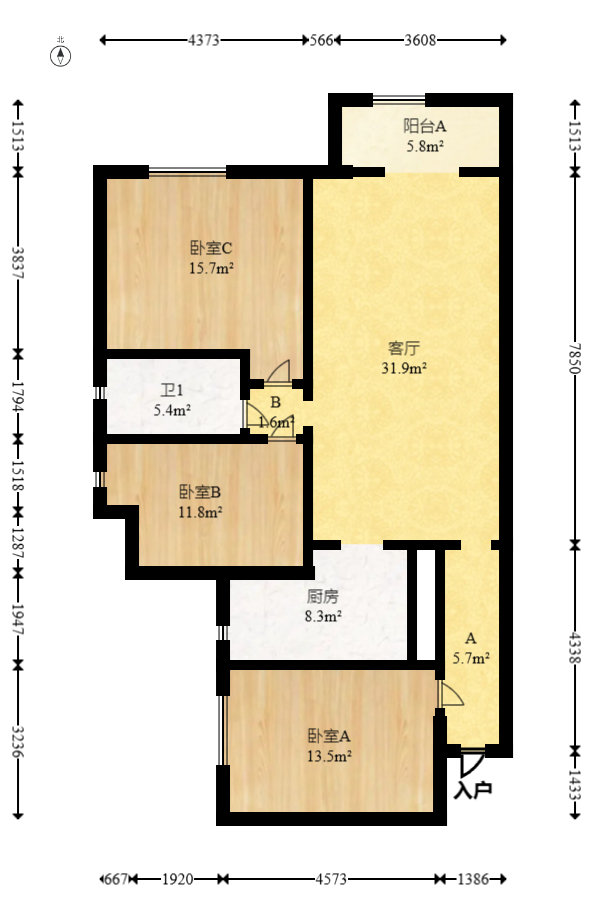 融科东南海  3室2厅1卫   115.00万室内图1