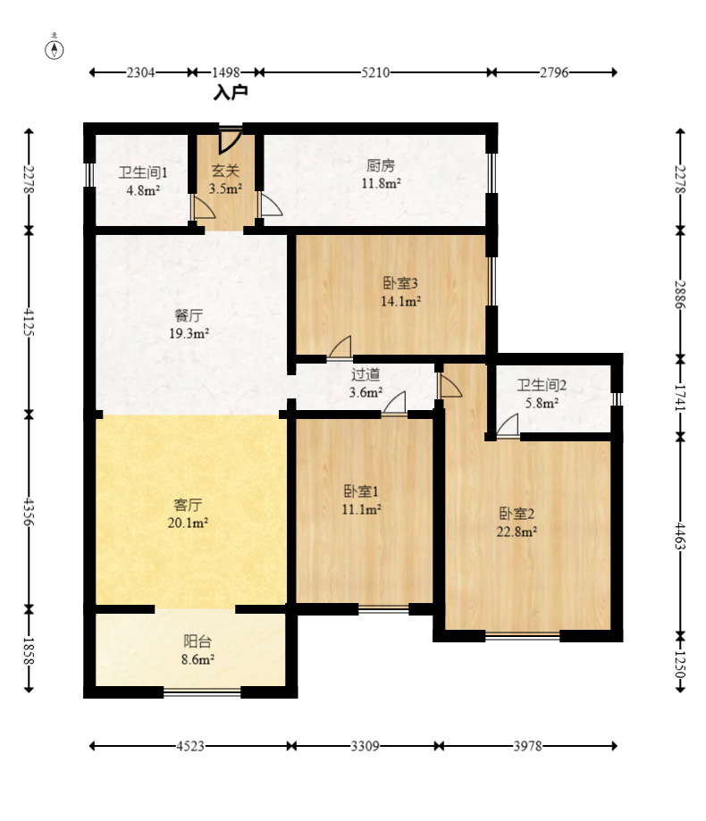长沙玫瑰园 3室2厅2卫 104.0万 长沙玫瑰园 3室2厅2卫 104.0万户型图