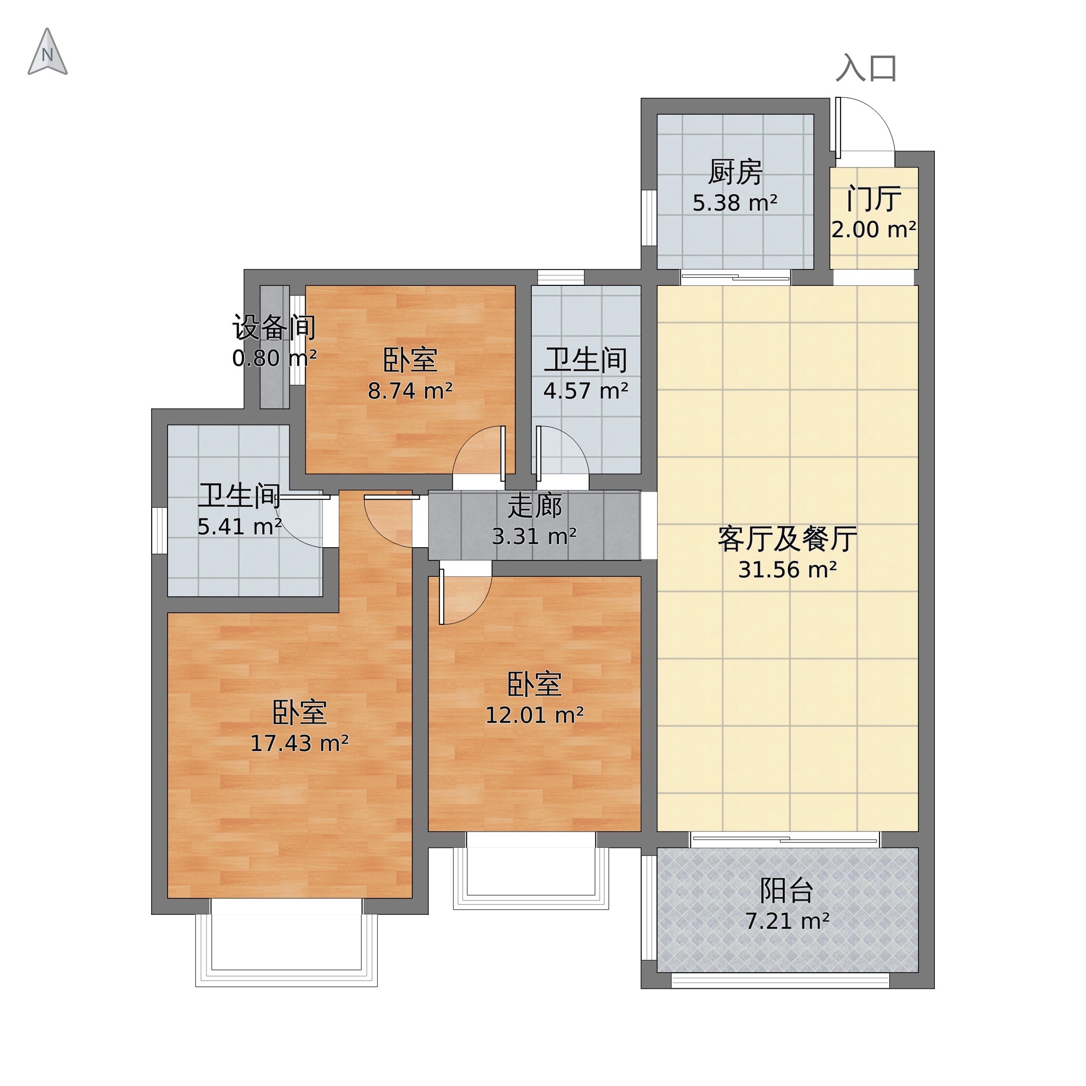 恒大绿洲  3室2厅2卫   2000.00元/月户型图