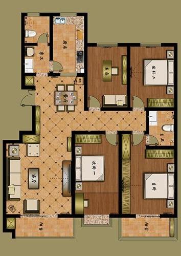 湘江国际  3室2厅2卫   1600.00元/月户型图
