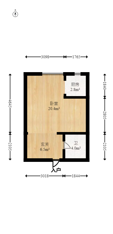 天健芙蓉盛世一期  1室1厅1卫   32.00万室内图1