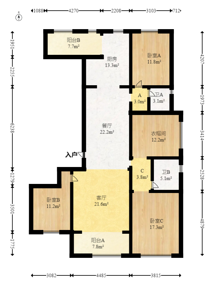 富兴时代御城  4室2厅2卫   320.00万室内图1
