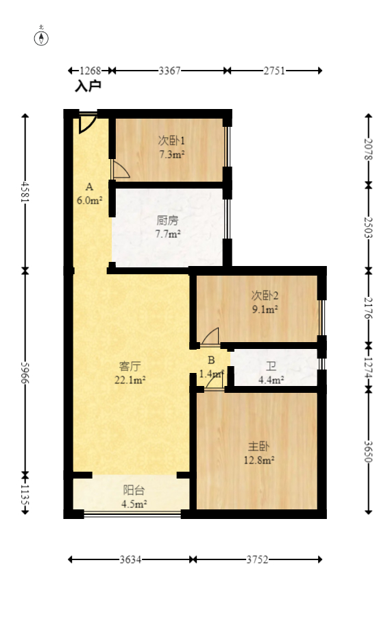 恒基凯旋门一二期 3室2厅1卫 71.8万 恒基凯旋门一二期 3室2厅1卫 71.8万户型图