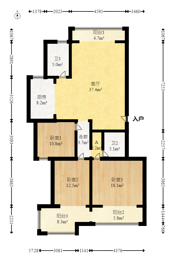 星语林名园  3室2厅1卫   88.00万室内图1
