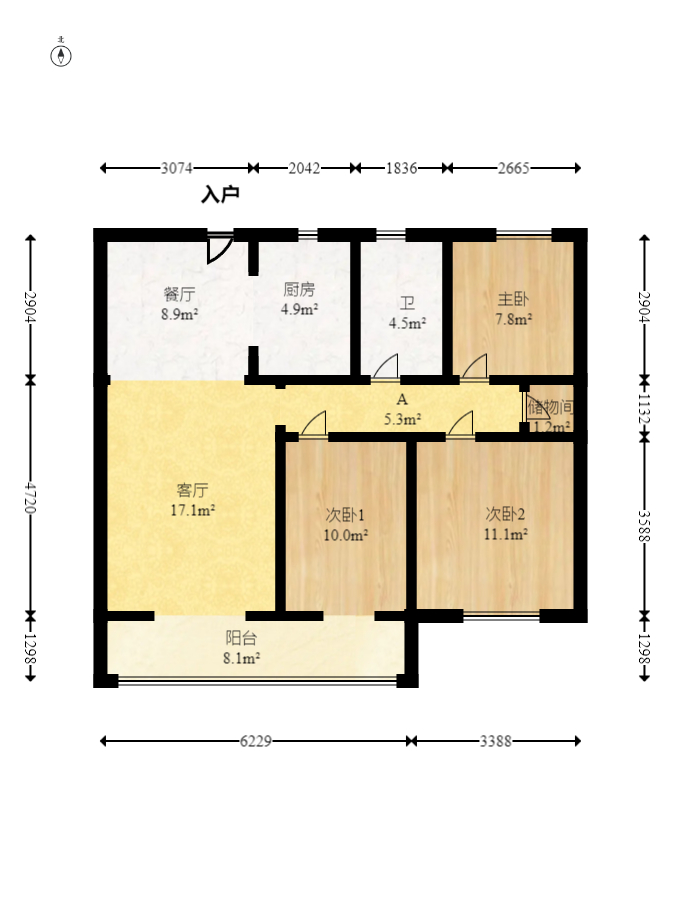 长沙融创城  3室2厅1卫    51.8万 长沙融创城  3室2厅1卫    51.8万户型图