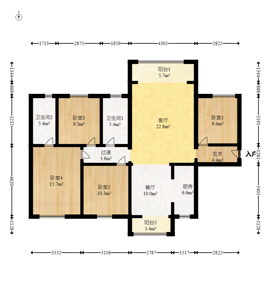 崇文名邸（学林西岸二期）  4室2厅2卫   118.00万室内图1