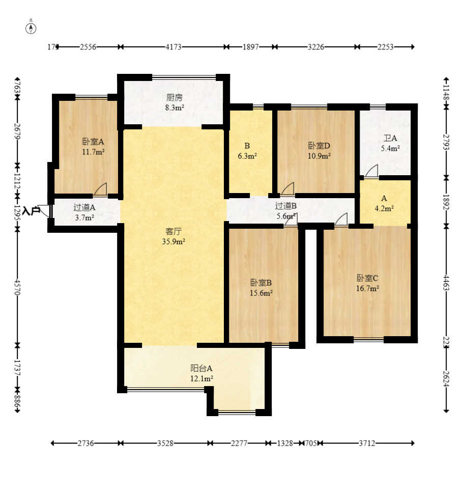 保利城(中航城国际社区、郡原美村) 4室2厅2卫 118.8万 保利城(中航城国际社区、郡原美村) 4室2厅2卫 118.8万户型图