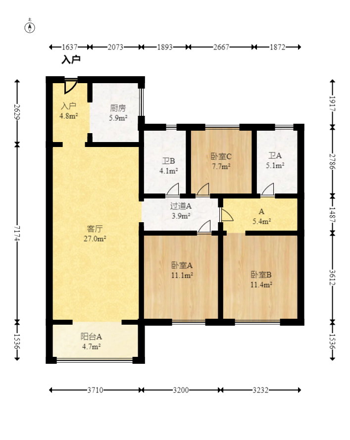 万科魅力之城  3室2厅2卫   130.00万室内图1