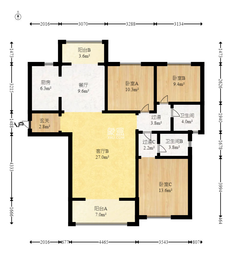天鸿天府（天鸿中央大院）  3室2厅2卫   130.00万