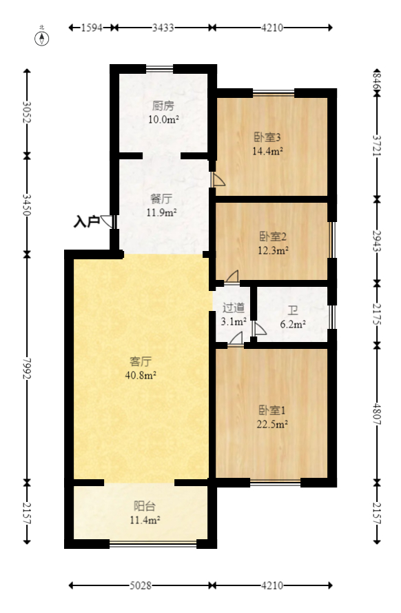 澳海月亮湾 3室2厅1卫 70.0万 澳海月亮湾 3室2厅1卫 70.0万户型图