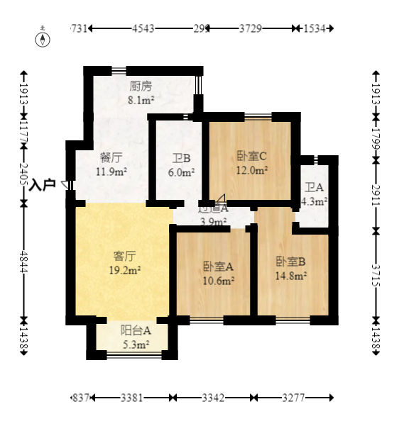 伊景园滨河苑  3室2厅2卫   76.00万室内图1