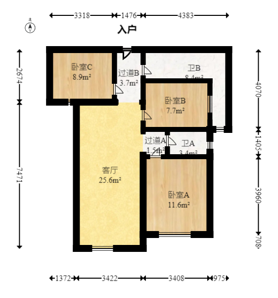 卓越蔚蓝城邦  3室2厅1卫   66.80万室内图1