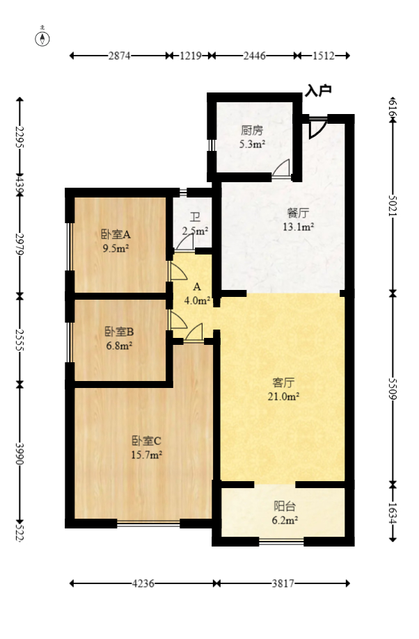 上园商住小区 3室2厅1卫 91.0万 上园商住小区 3室2厅1卫 91.0万户型图