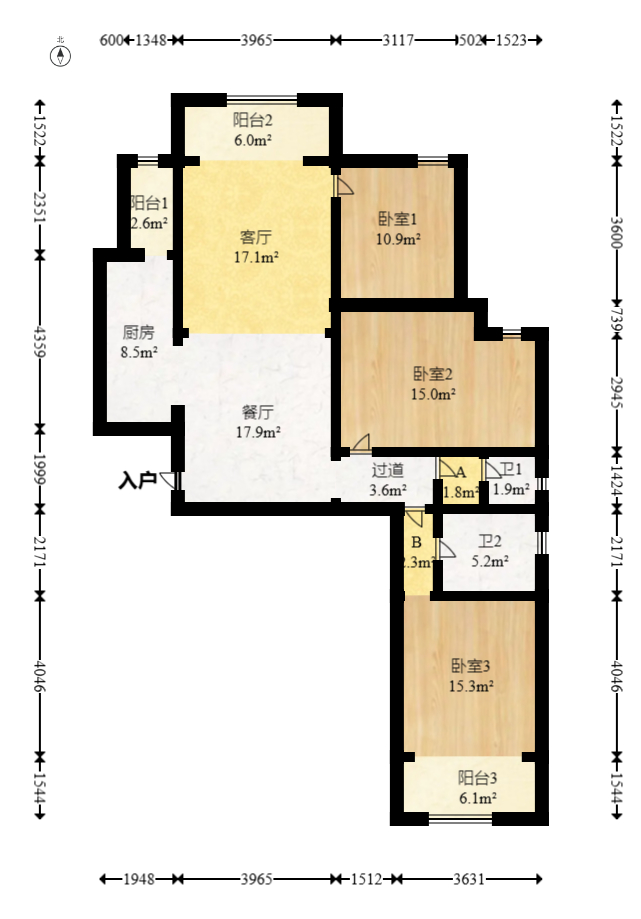 天平公寓（芙蓉区高级人民法院老宿舍）  3室2厅2卫   142.00万室内图1
