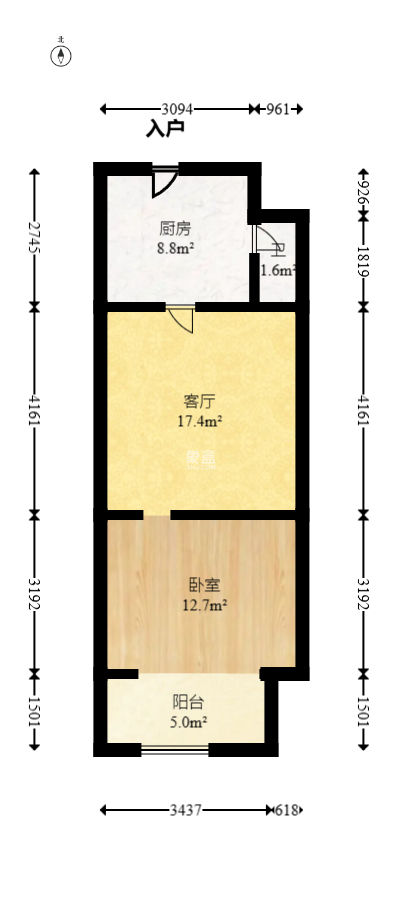 上河国际F座  1室1厅1卫   34.50万