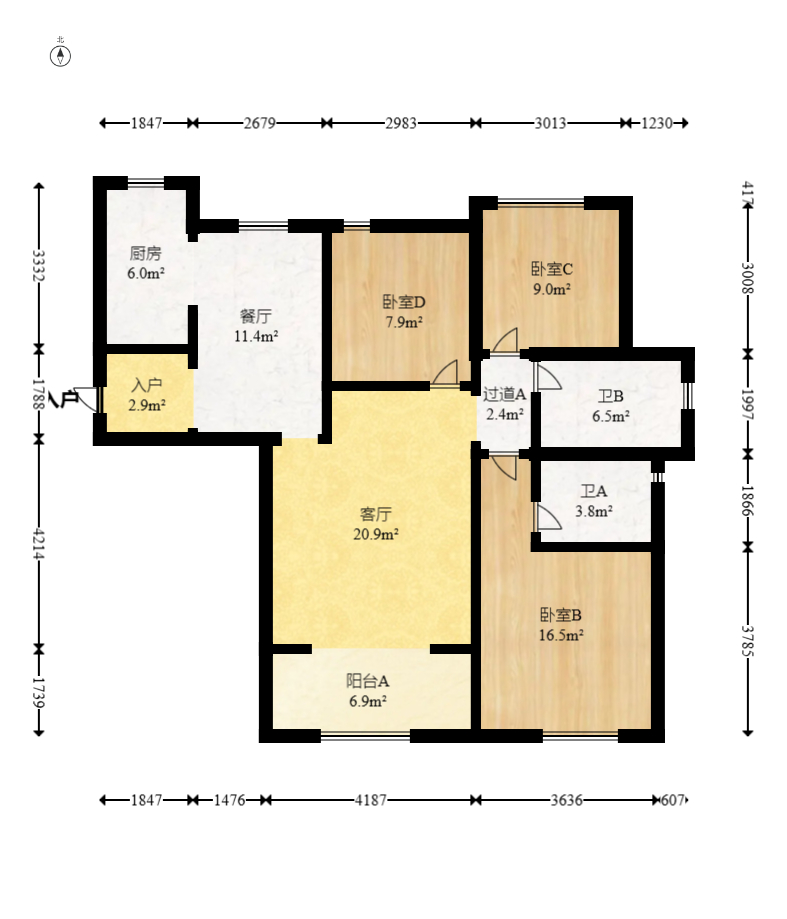中建嘉和城  1室2厅1卫   105.00万室内图1