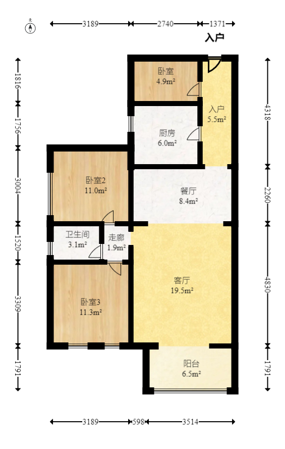 佳美紫郡  3室2厅1卫   65.00万室内图1
