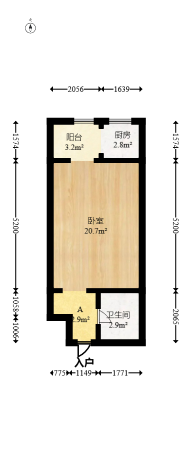怡海星城  1室1厅1卫   20.00万室内图1
