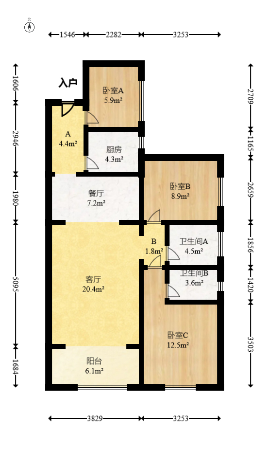 金谷豪庭 3室2厅2卫 48.0万 金谷豪庭 3室2厅2卫 48.0万户型图