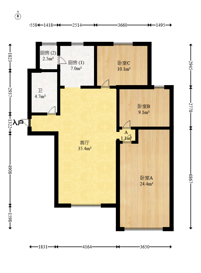 玛依拉山庄  3室2厅1卫   113.00万室内图1