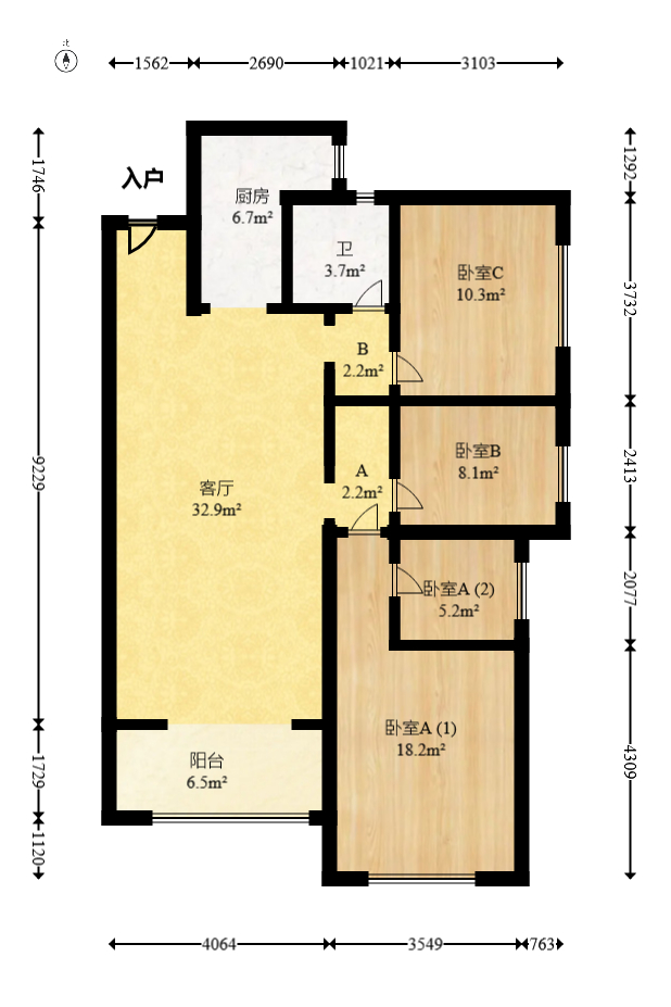 振业城二期  3室2厅2卫   168.00万室内图1