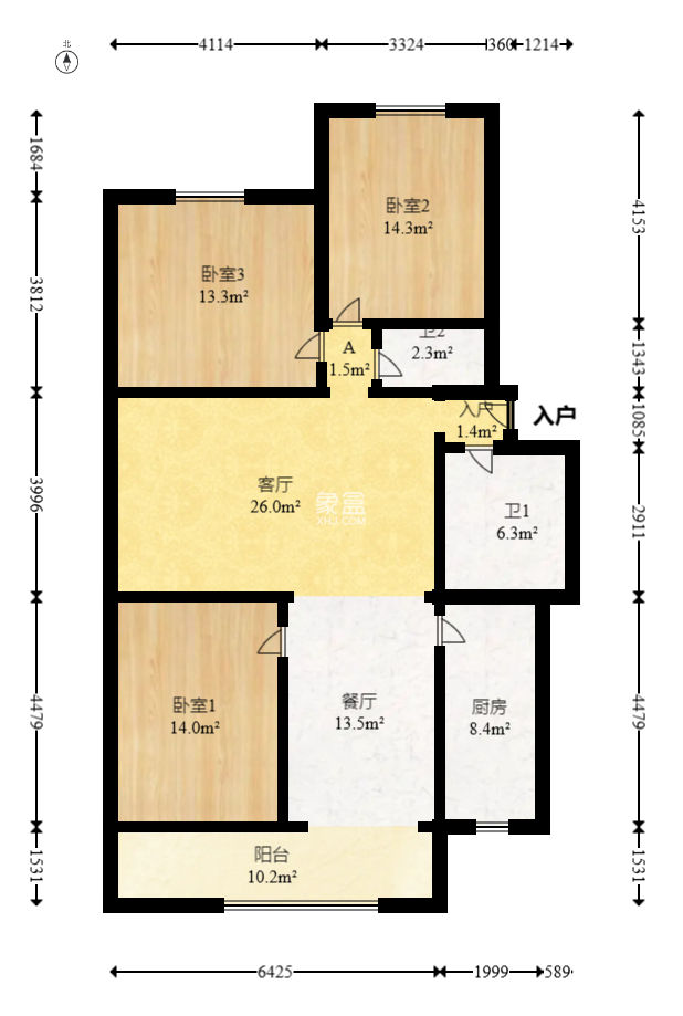 南湖公寓（万顺公寓）  3室2厅2卫   68.00万