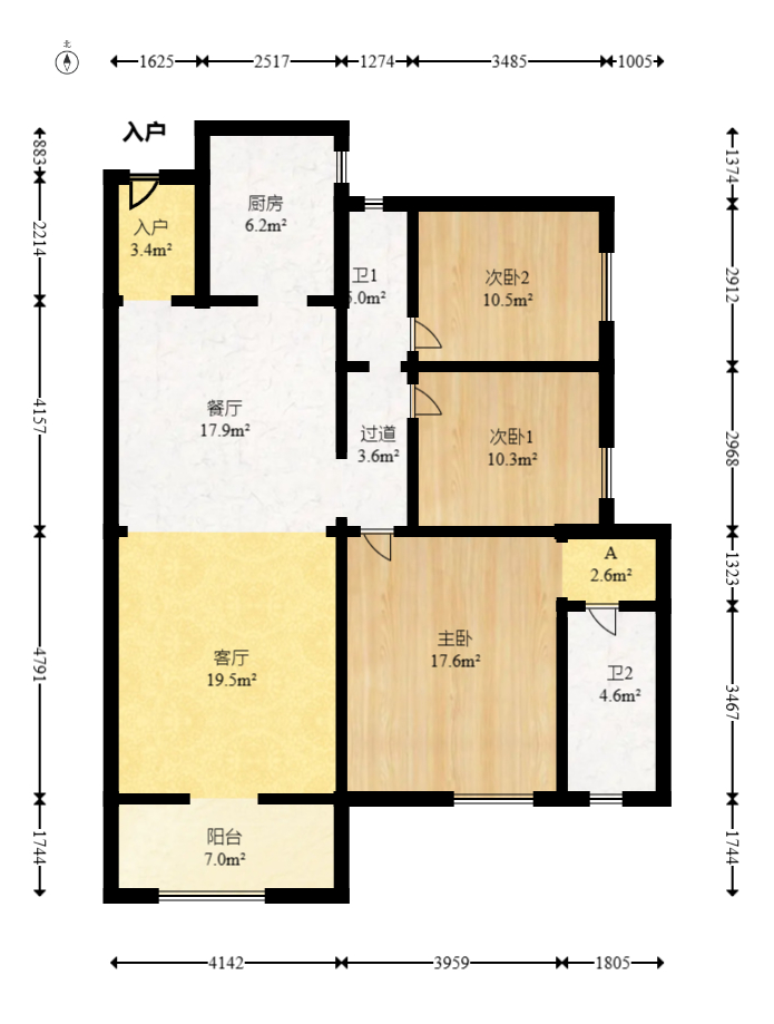 北辰三角洲C2区  3室2厅2卫   169.00万室内图1