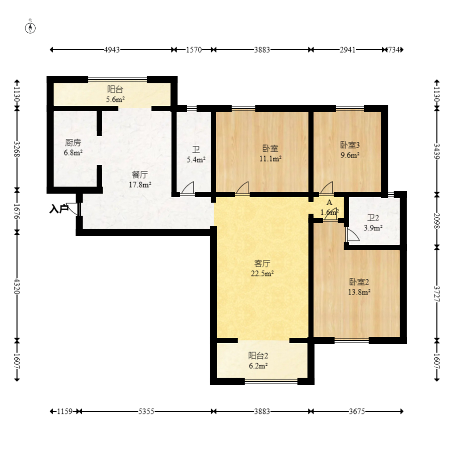 长房云西府一期  4室2厅2卫   116.80万室内图1
