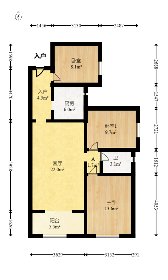筑梦星园  3室2厅1卫   70.00万室内图1