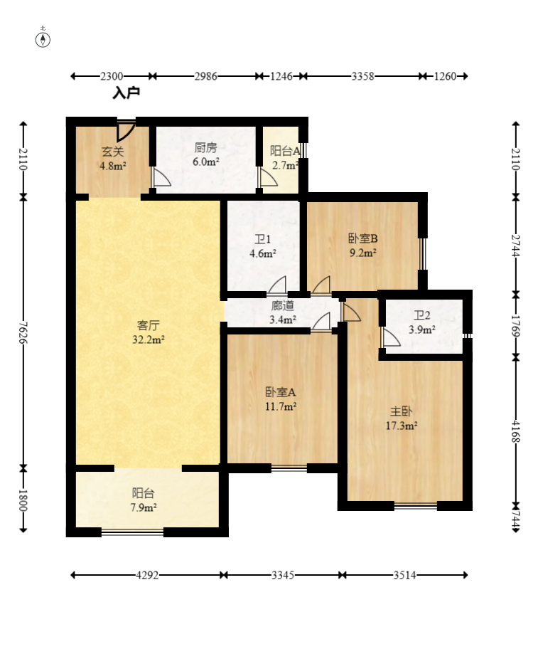江山帝景雅典  3室2厅2卫   118.00万室内图1