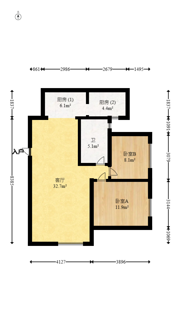 高信向日葵  2室2厅1卫   108.00万室内图1