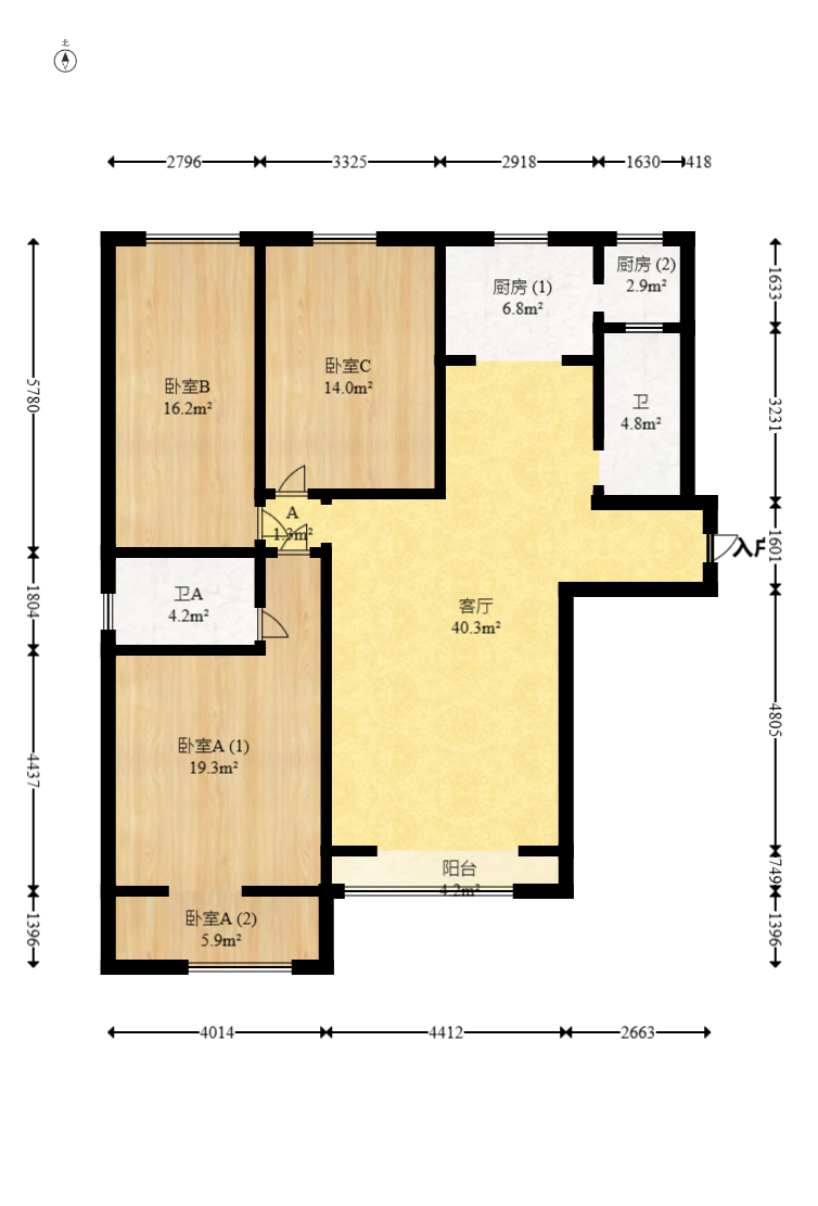 玛依拉山庄  3室2厅1卫   120.00万室内图1