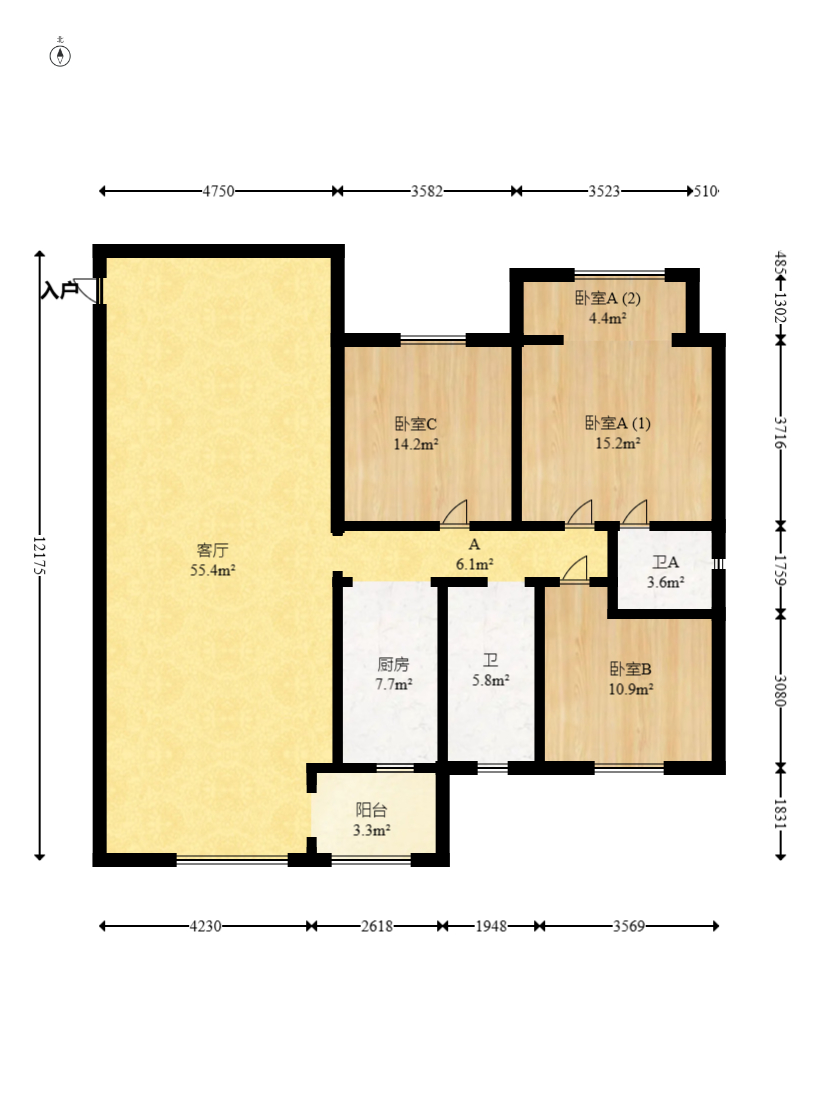 麓山枫情  3室2厅2卫   116.00万室内图1